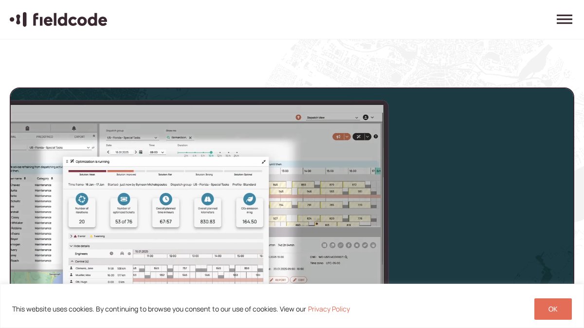 Screenshot of fieldcode.com interface