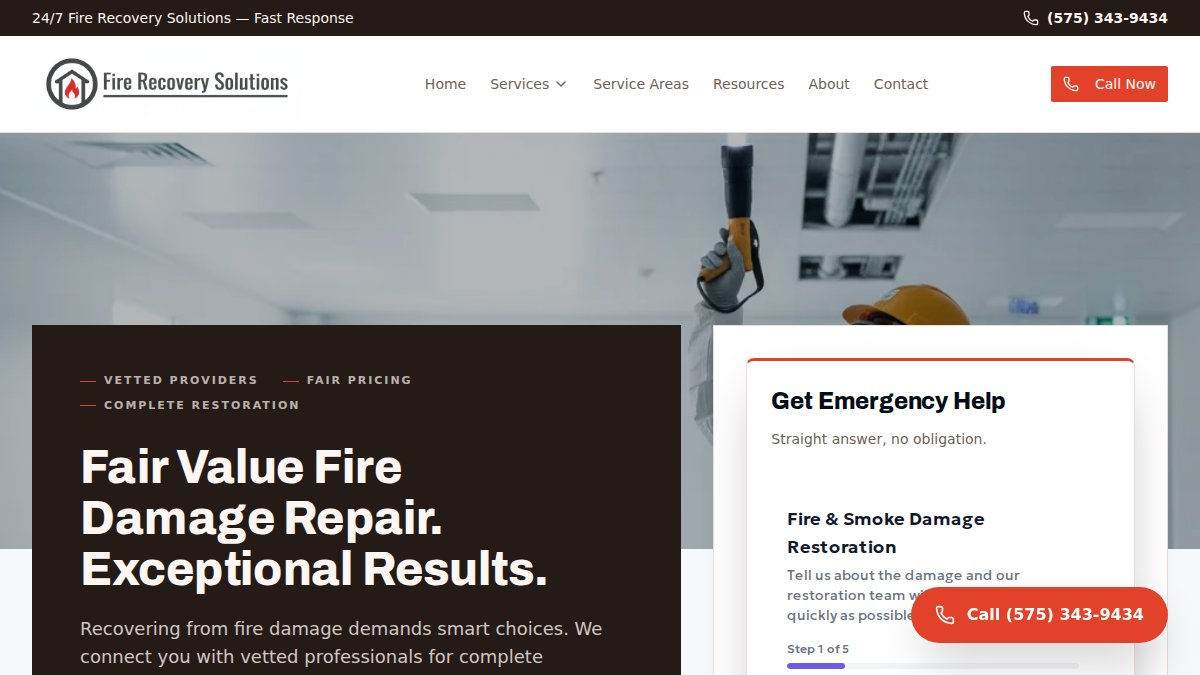 Screenshot of firerecoverysolutions.com interface