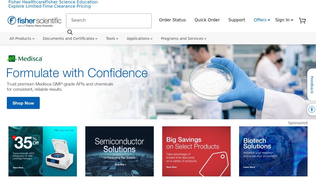 Screenshot of fishersci.com interface