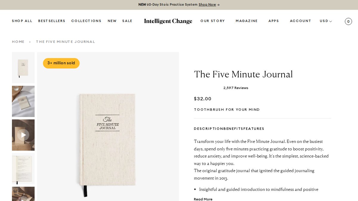 Screenshot of fiveminutejournal.com interface