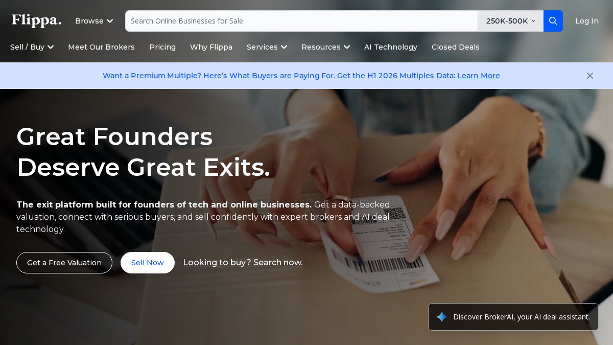 Screenshot of flippa.com interface