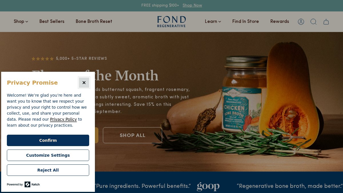 Screenshot of fondbonebroth.com interface