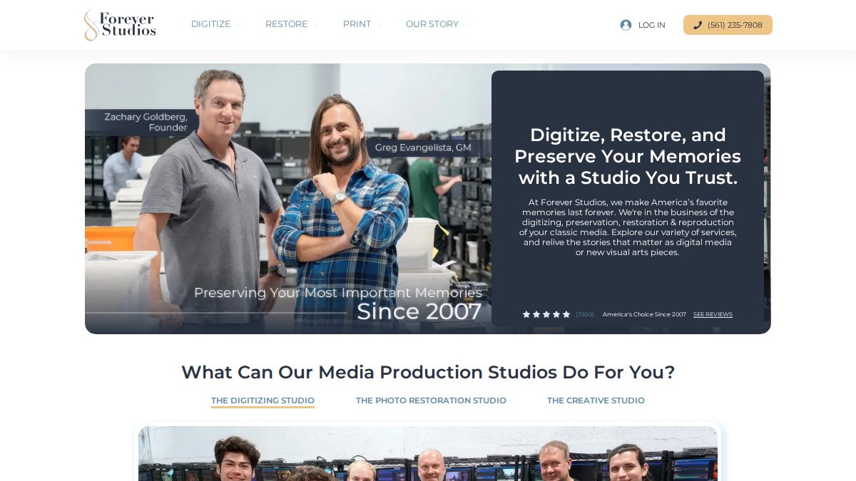 Screenshot of foreverstudios.com interface