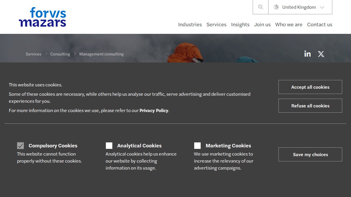 Screenshot of Management Consulting page on forvismazars.com
