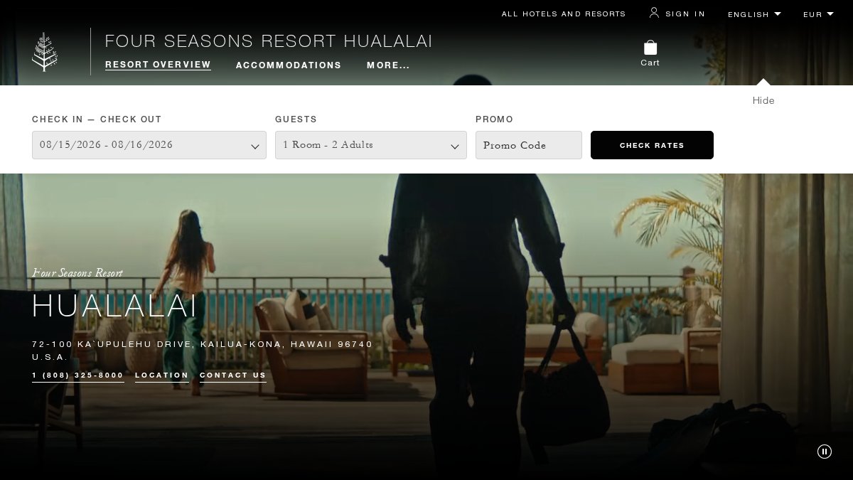 Screenshot of Hualalai page on fourseasons.com