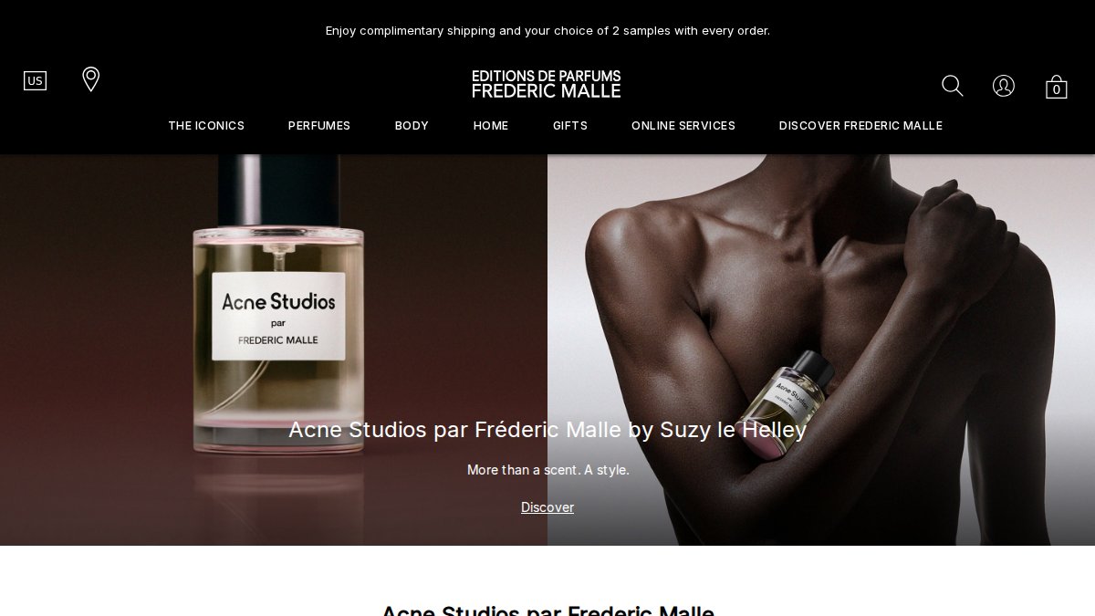 Screenshot of fredericmalle.com interface