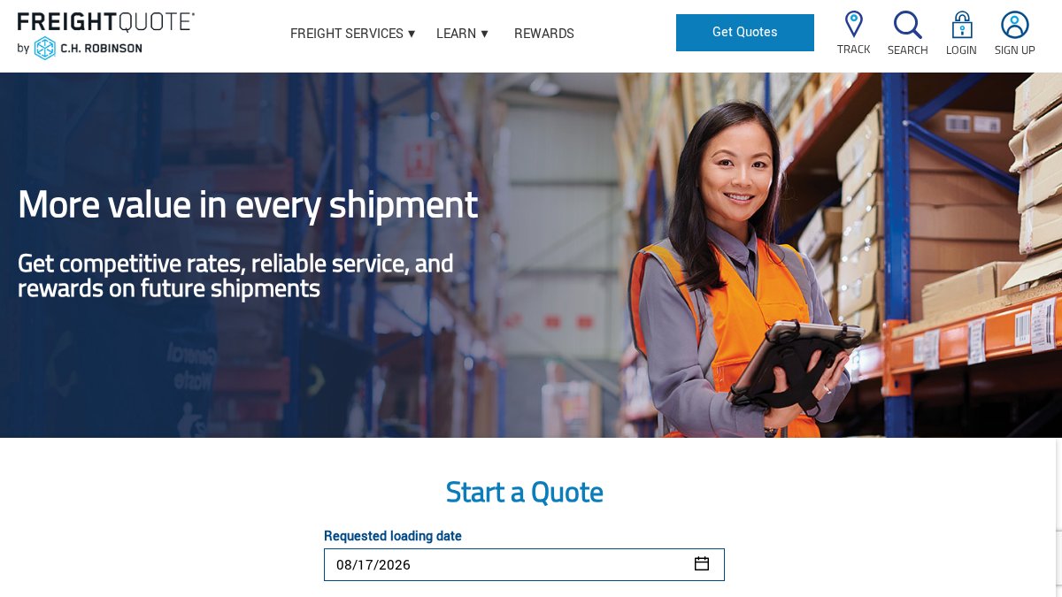 Screenshot of freightquote.com interface