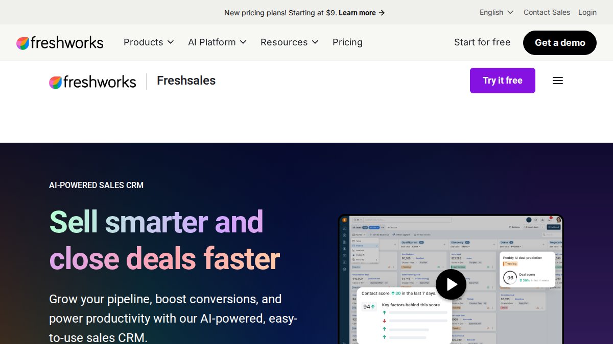 Screenshot of Sales page on freshworks.com