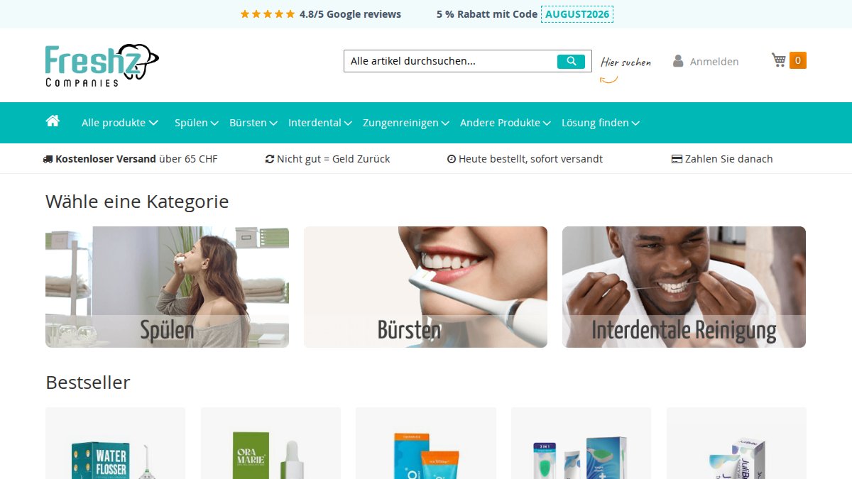 Screenshot of freshz.ch interface