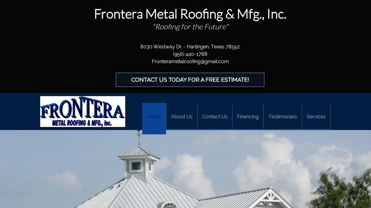 Screenshot of fronterametalroofing.com interface
