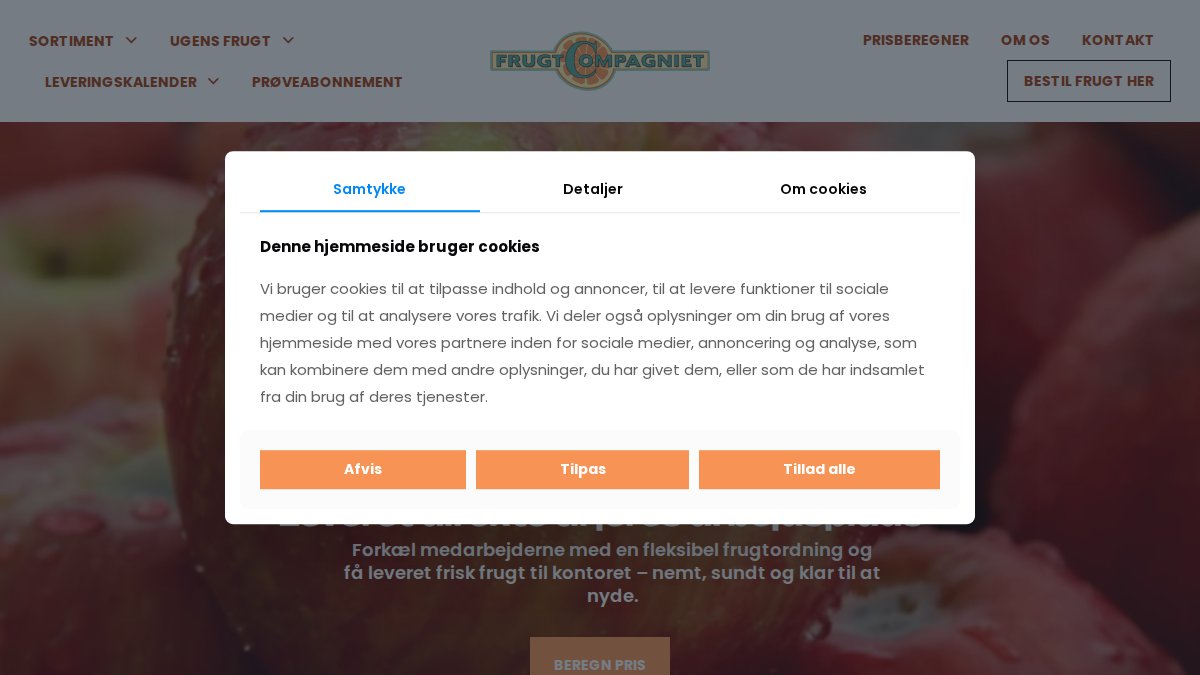 Screenshot of frugtcompagniet.dk interface