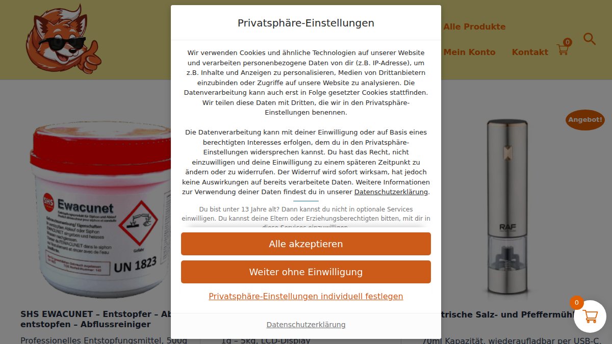 Screenshot of fuchsdeal.ch interface