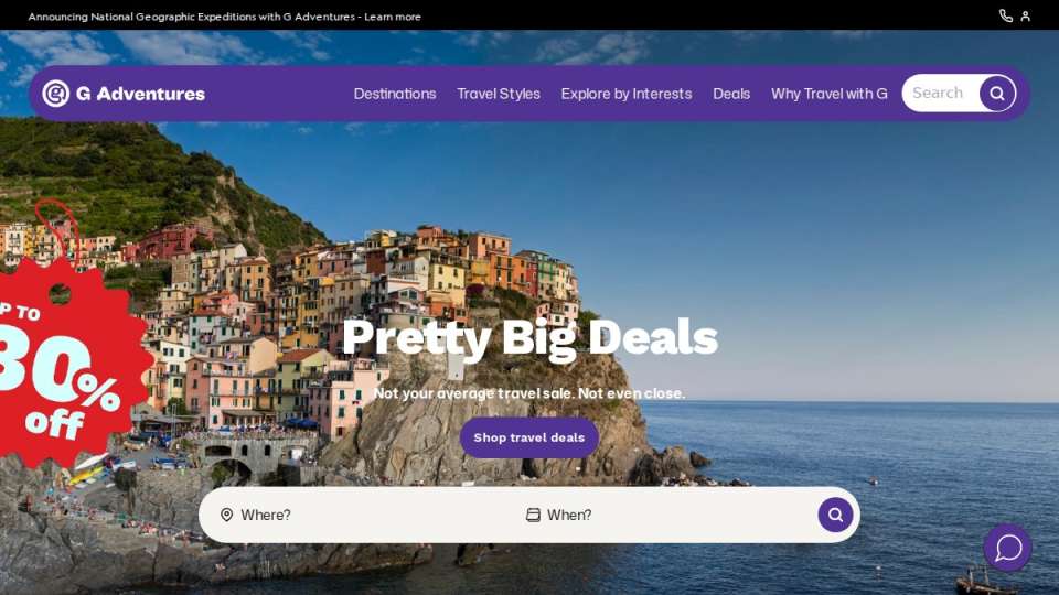 Screenshot of gadventures.com interface