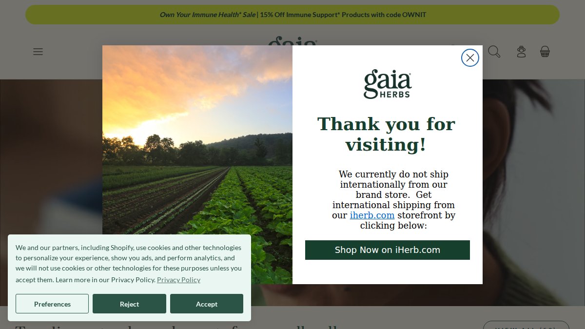 Screenshot of gaiaherbs.com interface