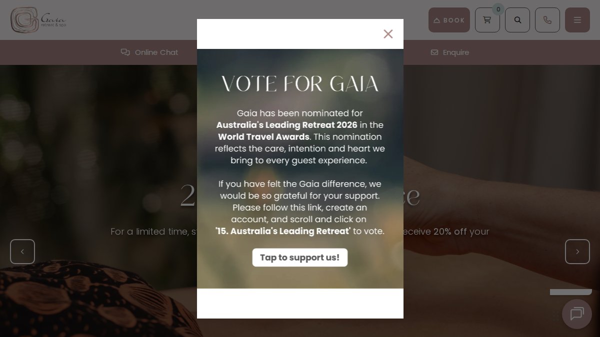 Screenshot of gaiaretreat.com.au interface