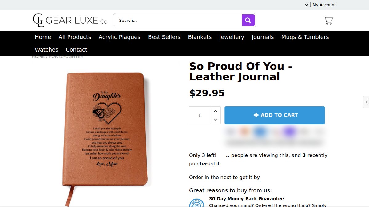 Screenshot of So Proud Of You Leather Journal Shop 230269 5572 page on gearluxeco.com