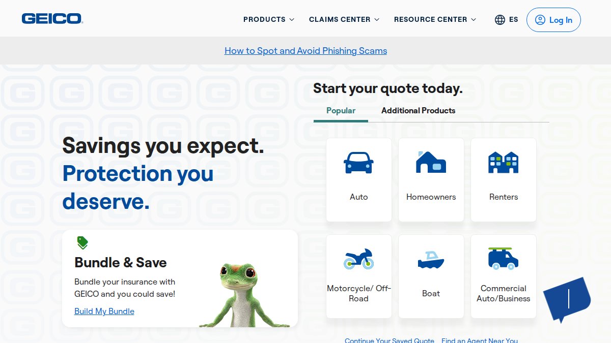 Screenshot of geico.com interface