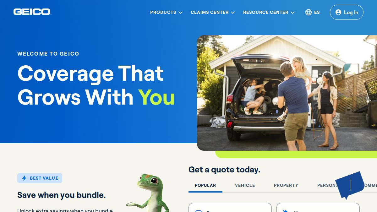 Screenshot of geico.com interface