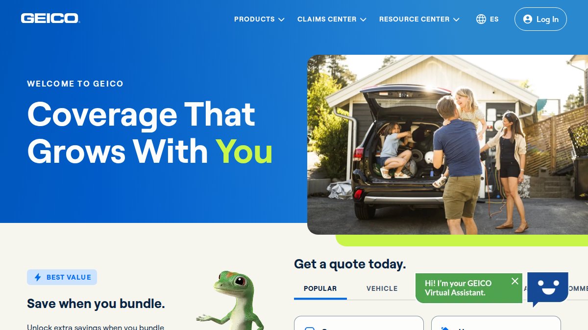 Screenshot of geico.com interface