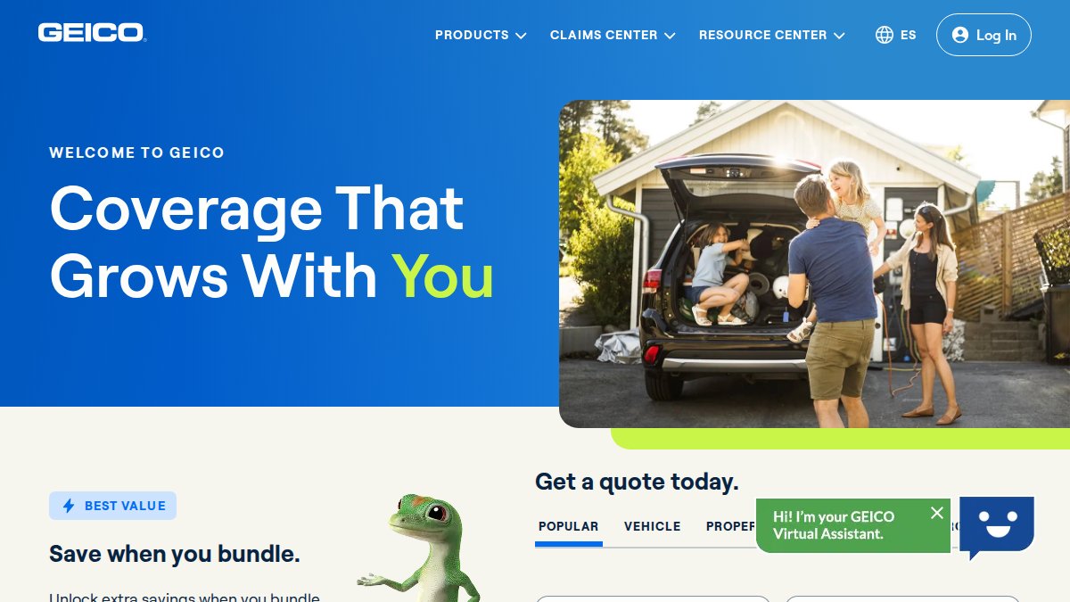 Screenshot of geico.com interface