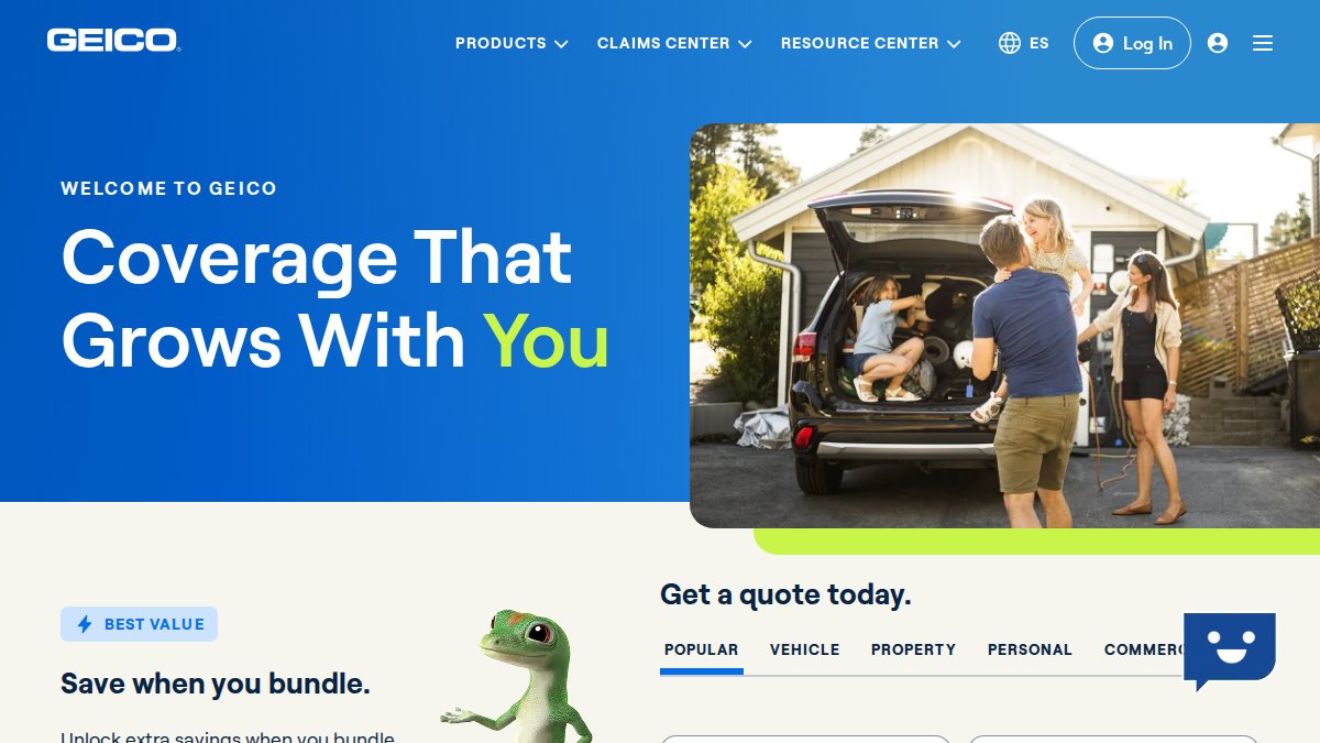 Screenshot of geico.com interface