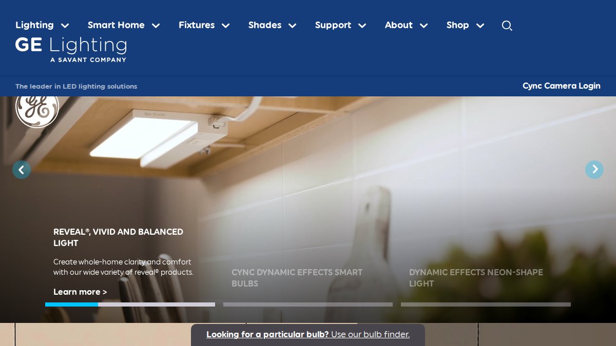 Screenshot of gelighting.com interface