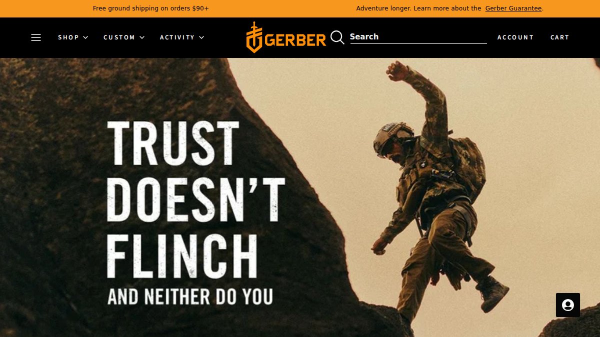 Screenshot of gerbergear.com interface