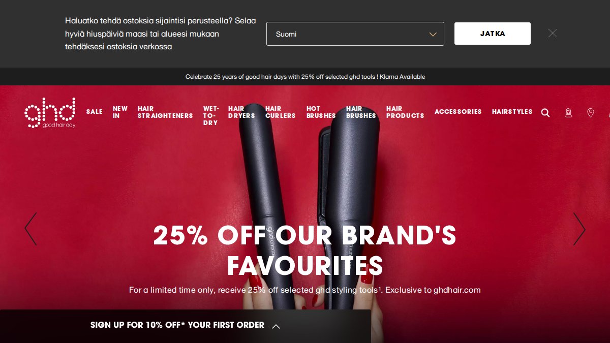 Screenshot of ghdhair.com interface