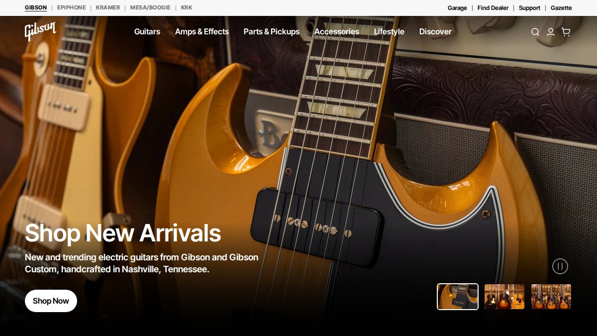Screenshot of gibson.com interface