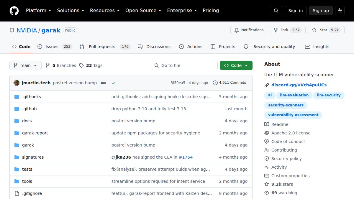 Screenshot of Garak page on github.com