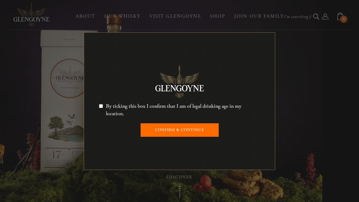 Screenshot of glengoyne.com interface