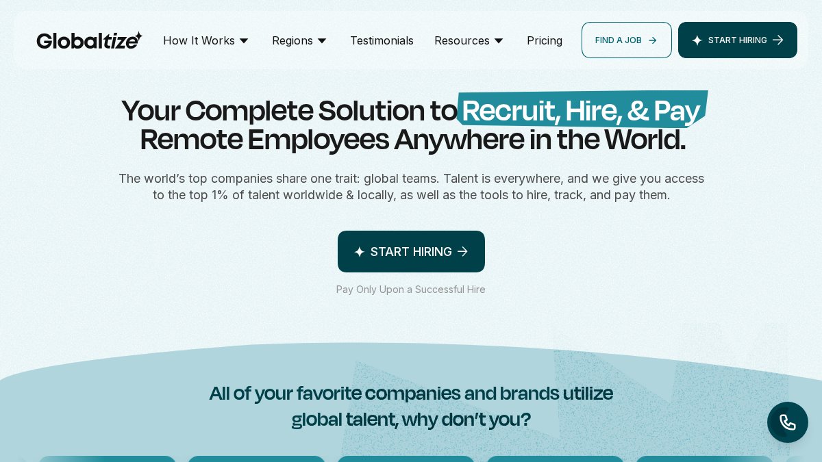 Screenshot of globaltize.com interface