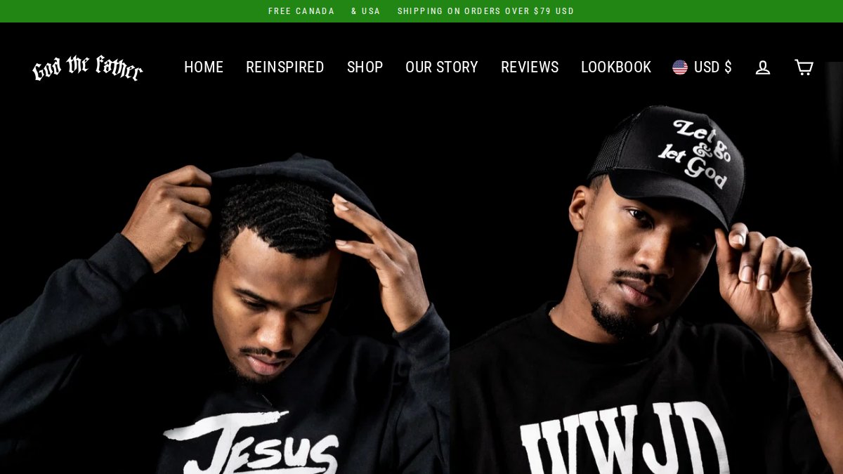 Screenshot of godthefatherapparel.com interface