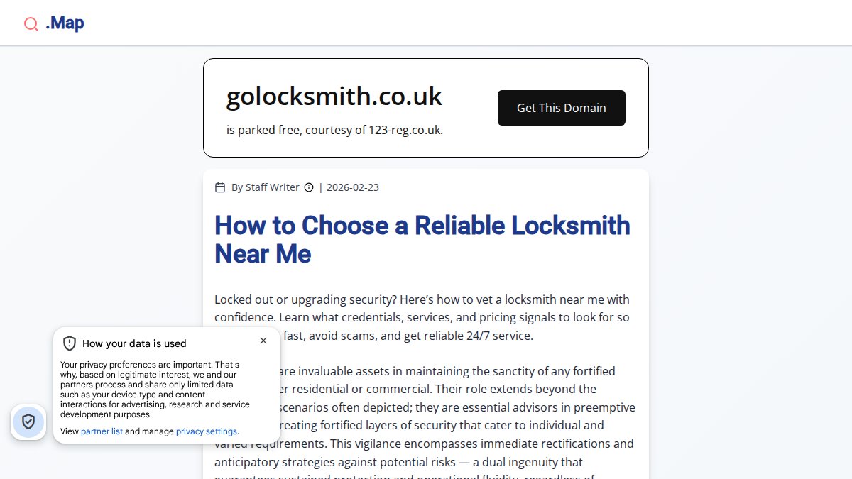 Screenshot of golocksmith.co.uk interface