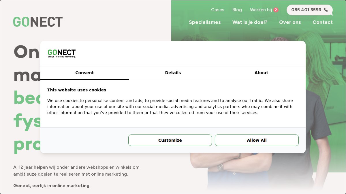 Screenshot of gonect.nl interface