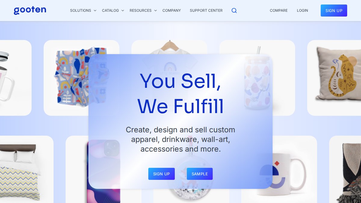 Screenshot of gooten.com interface