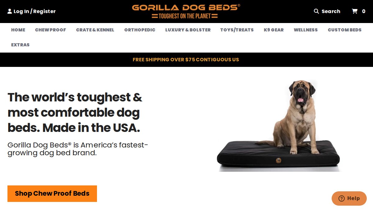 Screenshot of gorilladogbeds.com interface