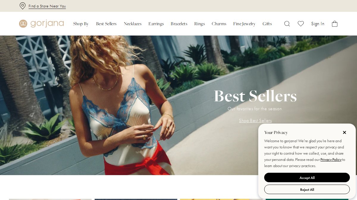 Screenshot of gorjana.com interface