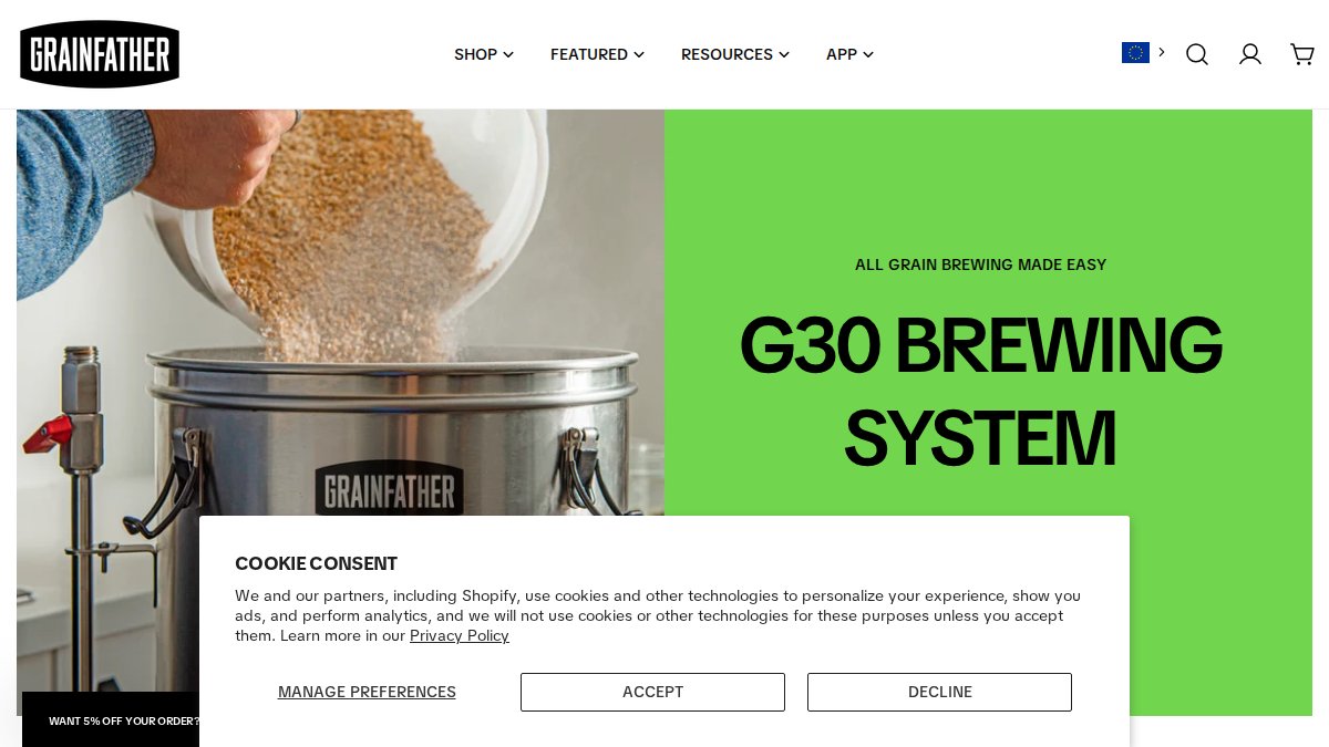 Screenshot of grainfather.com interface