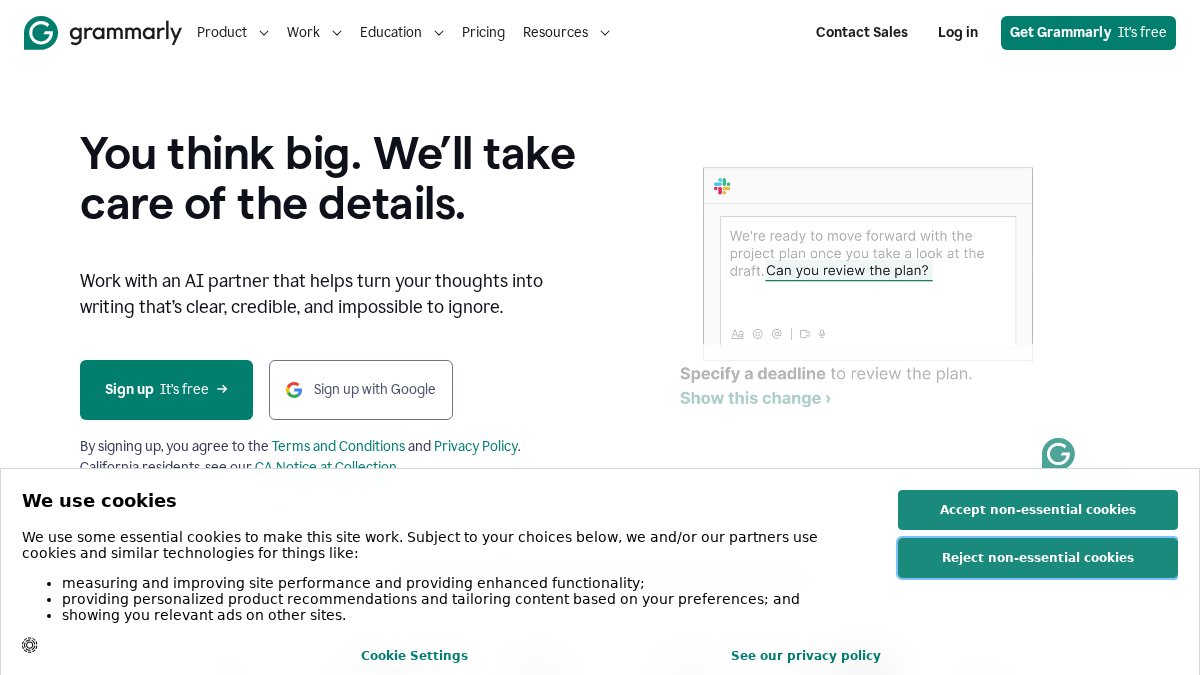 Screenshot of grammarly.com interface