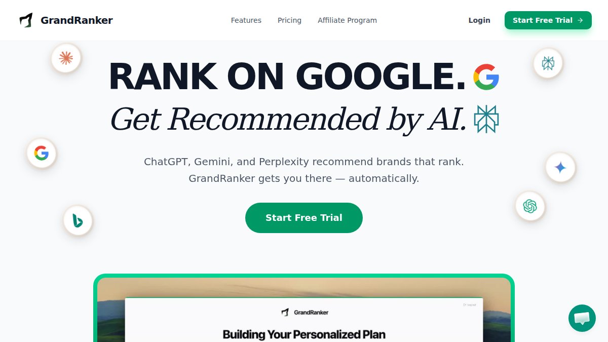 Screenshot of grandranker.com interface