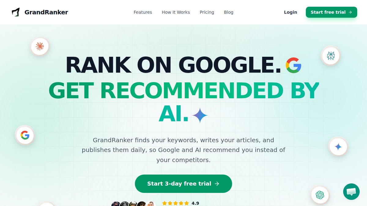 Screenshot of grandranker.com interface