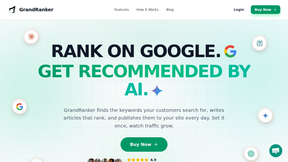 Screenshot of grandranker.com interface
