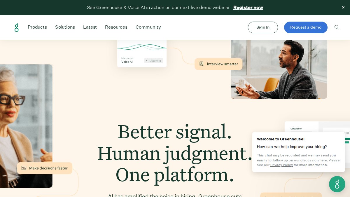 Screenshot of greenhouse.com interface