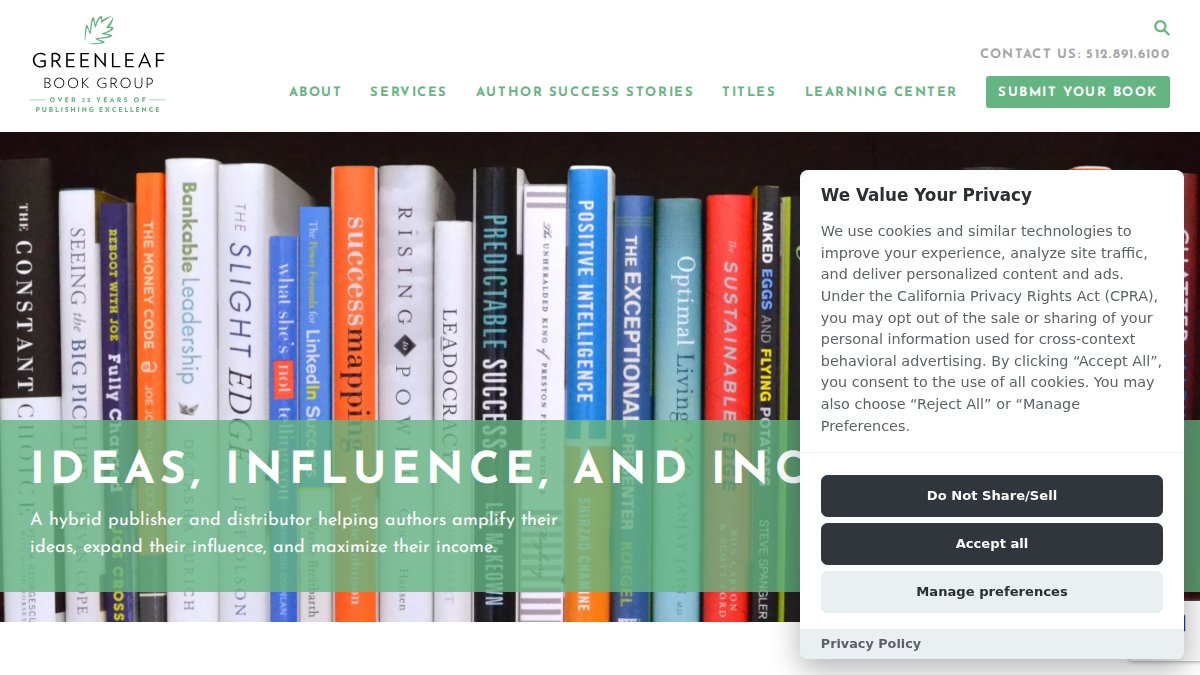 Screenshot of greenleafbookgroup.com interface