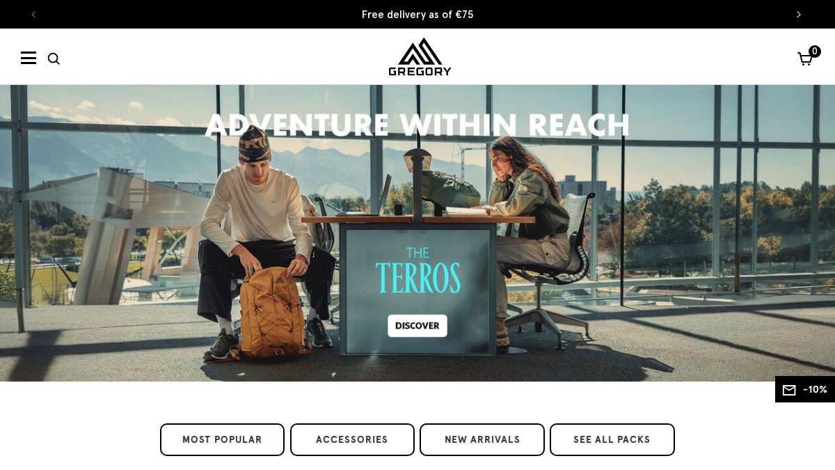 Screenshot of gregorypacks.com interface