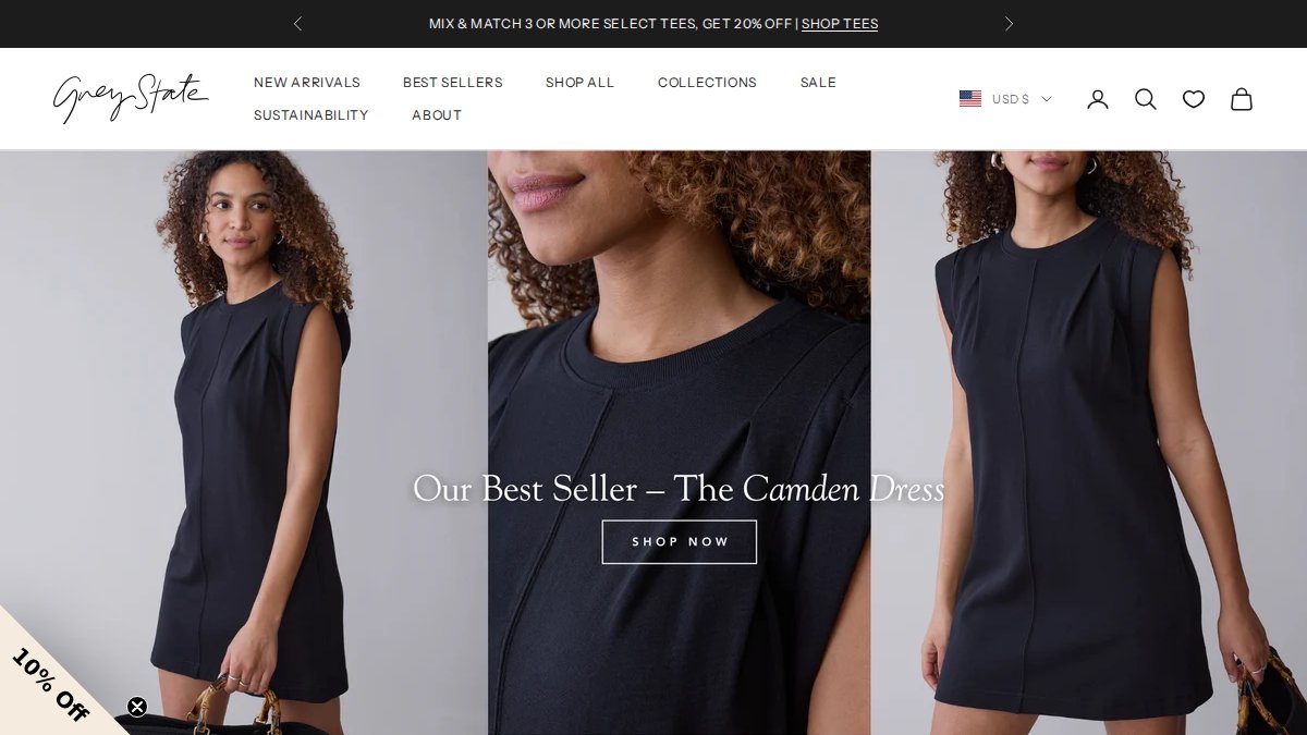 Screenshot of greystateapparel.com interface