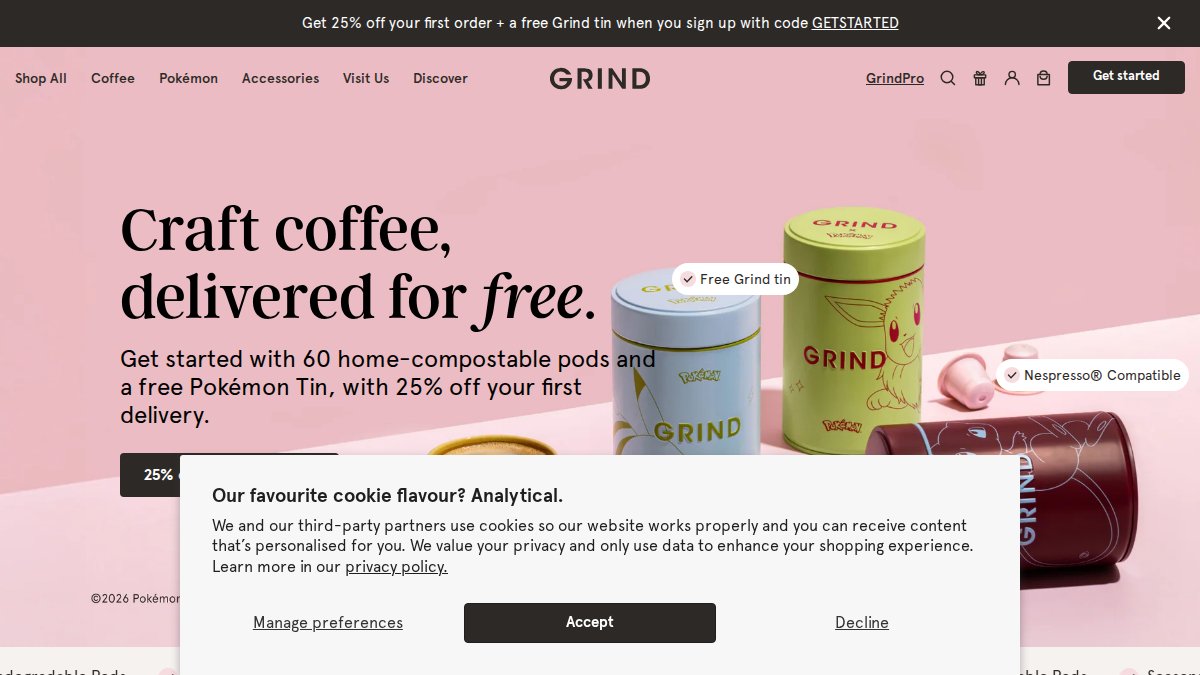 Screenshot of grind.co.uk interface