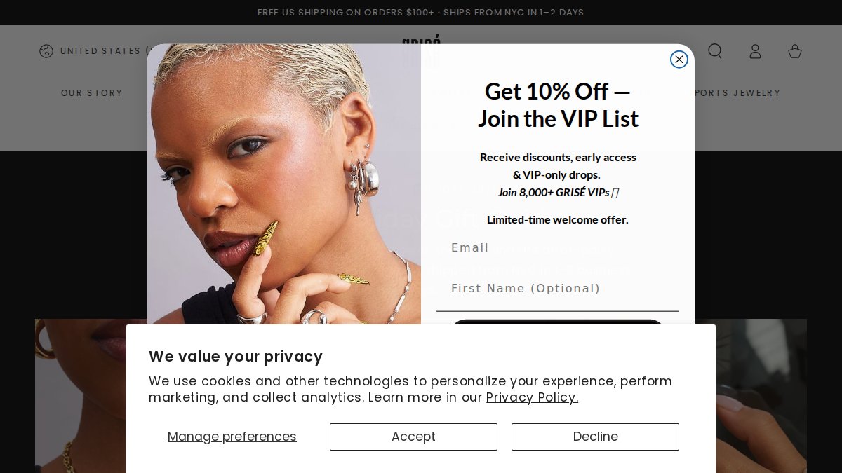 Screenshot of grise-nyc.com interface