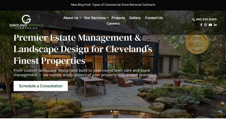 Screenshot of groundworkslanddesign.com interface